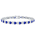 Heart Shape Lab Grown Blue Sapphire and Diamond Tennis Bracelet