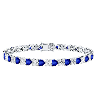 Heart Shape Lab Grown Blue Sapphire and Diamond Tennis Bracelet