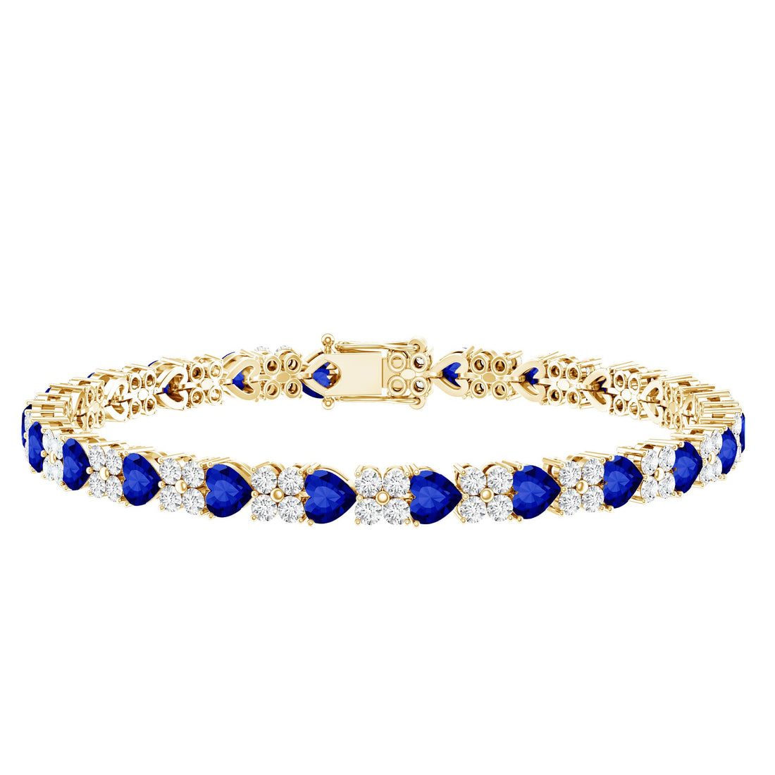 Heart Shape Lab Grown Blue Sapphire and Diamond Tennis Bracelet