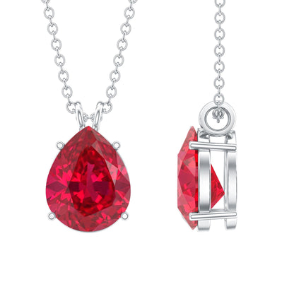 3 Carat Pear Cut Lab Grown Ruby Solitaire Pendant Necklace