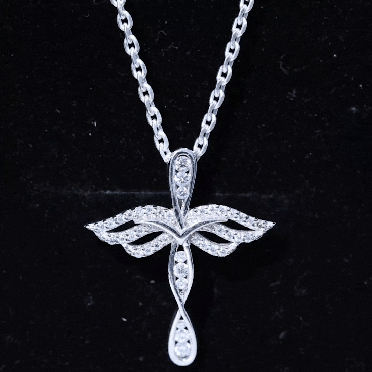 Certified Lab Grown Diamond Prong Set Cross Angel Necklace