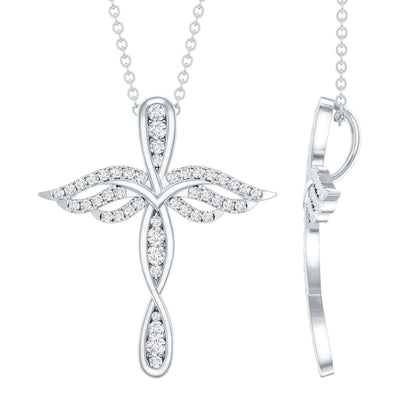 Certified Lab Grown Diamond Prong Set Cross Angel Necklace