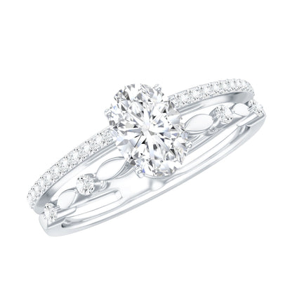 Lab Grown Diamond 0.75 Carat Oval Shaped Double Band Engagement Ring