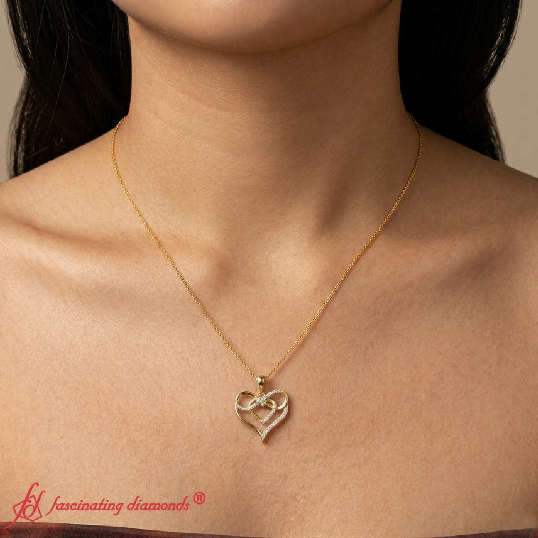 Diamond Accent Double Heart Infinity Pendant Necklace